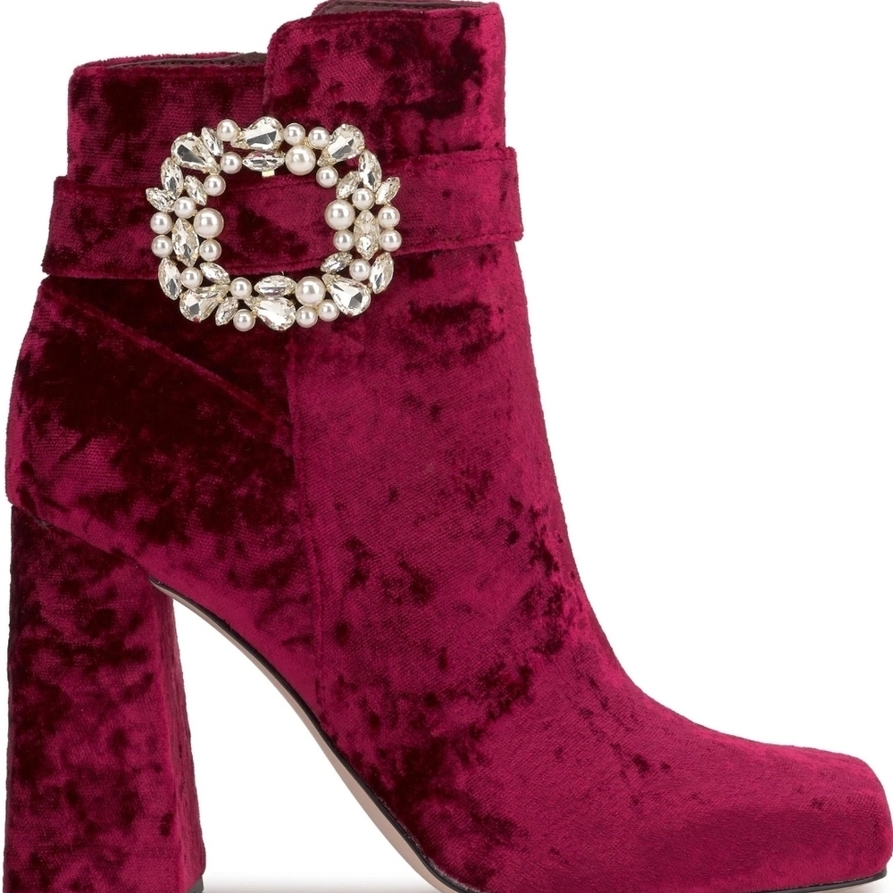 Jessica Simpson Women's Luminna Boot Red Crushed Velvet Size 7.5 M NEW In Box